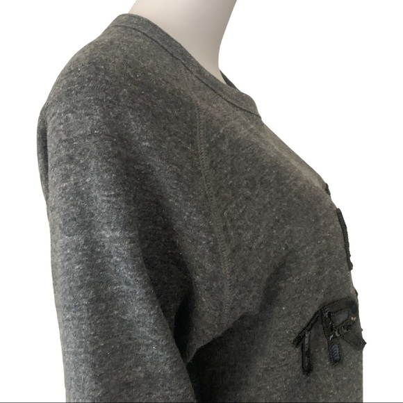 BOW & DRAPE “Love Triangle” Pizza Sequin Embellished Grey Sweatshirt Size M - Picture 7 of 12